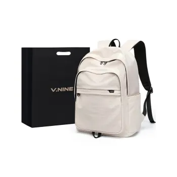 V.NINE Fabric Backpack Regular Unisex Budding Milk White/Glutinous Beige Black