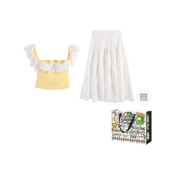 ZVJH Skirt Set Women's Yellow Top/White Skirt