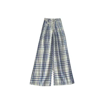 PLAY BUSH Casual Pants Women's Blue White Plaid