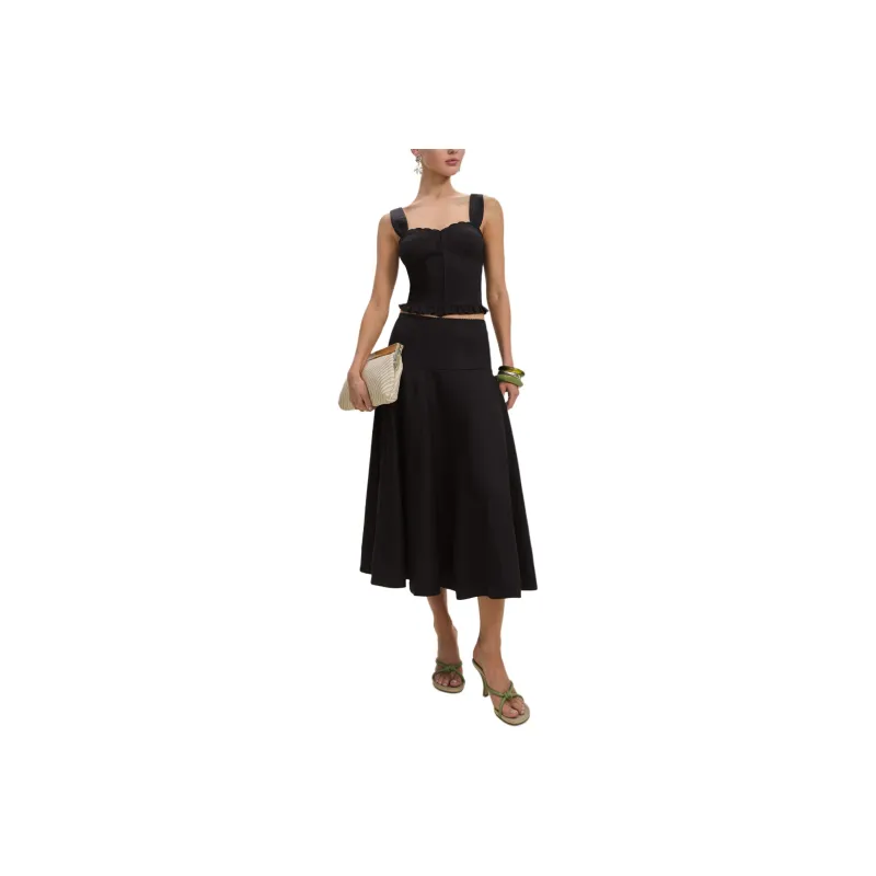REFORMATION Anatolia Linen Two Piece Skirt Set Women's Black-0