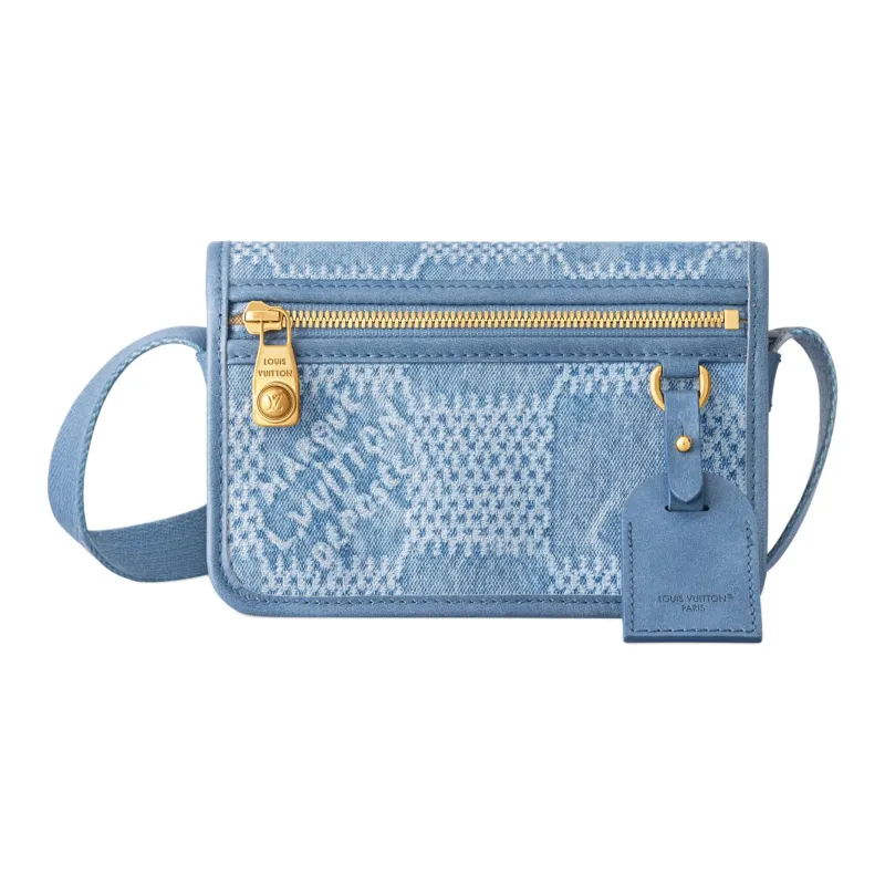 LOUIS VUITTON Bosphore Damier Denim 3D Cotton Canvas Wallet, Shoulder Bag Men's Blue-0