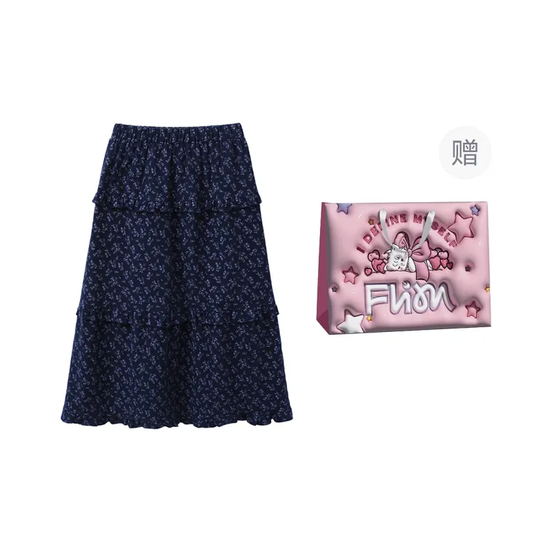 FLIM Casual Long Skirts Women's Navy Blue-7