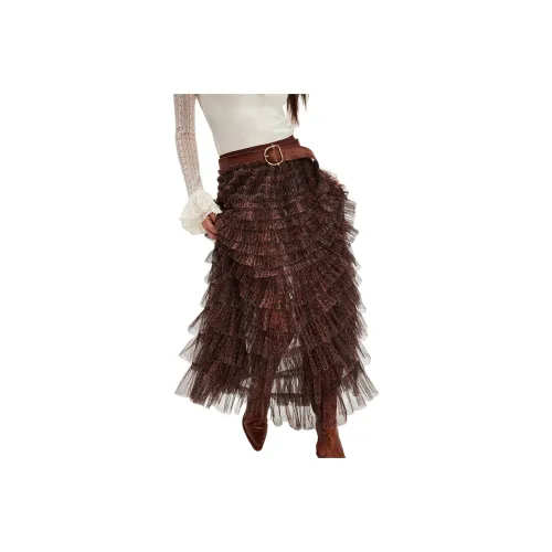 FREE PEOPLE Return Of The Ruffle Maxi Slip Skirt Casual Long Skirts Women's Caramel Combo/Caramel