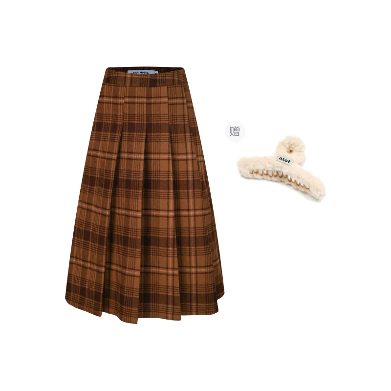 NTOT Casual Long Skirt Women's Brown-4