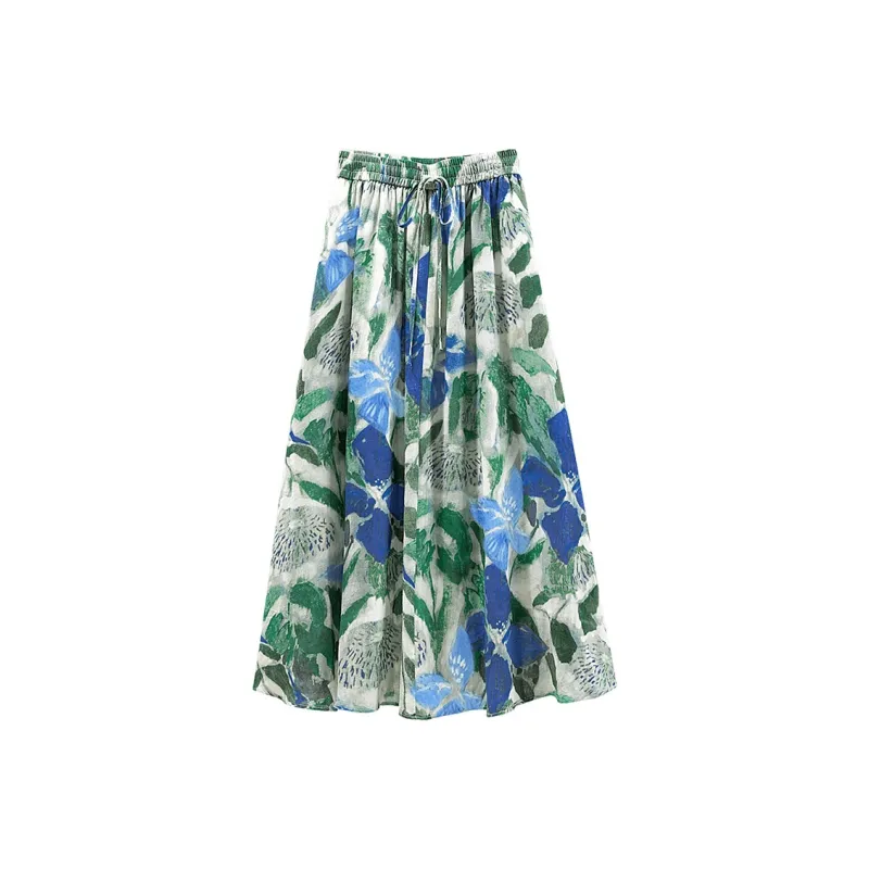 Cypress House Casual Long Skirt Women's Blue Green Floral-0