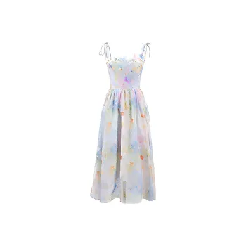 PAZZO Slip Dresses Women's Oil Paintings Pink Blue