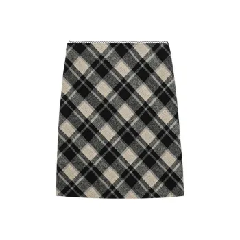 Omont Casual Long Skirt Women's Black White Plaid