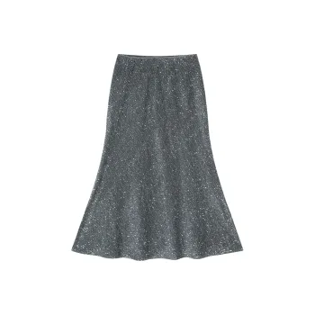 ELF SACK Casual Long Skirt Women's Bright Silver Gray