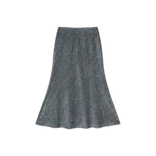 ELF SACK Casual Long Skirt Women's Bright Silver Gray