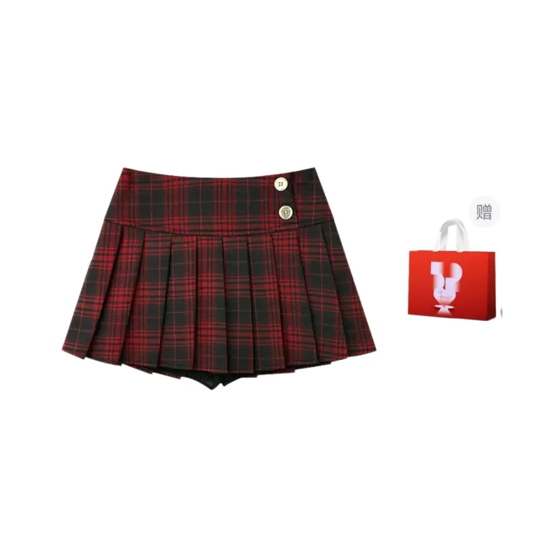 GLEE DIARY Casual Short Skirts Women's Red Black Plaid-6