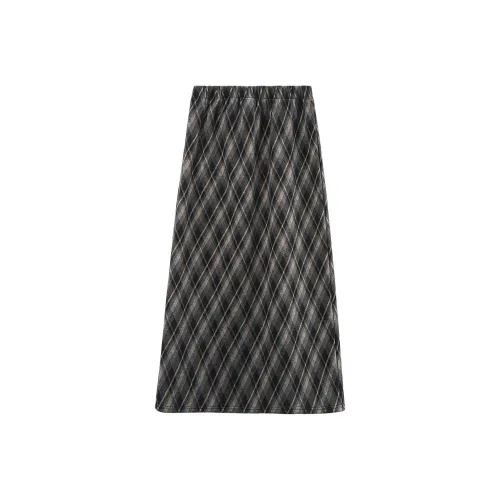 A Paradise For Awakening Casual Long Skirts Women's Black Plaid