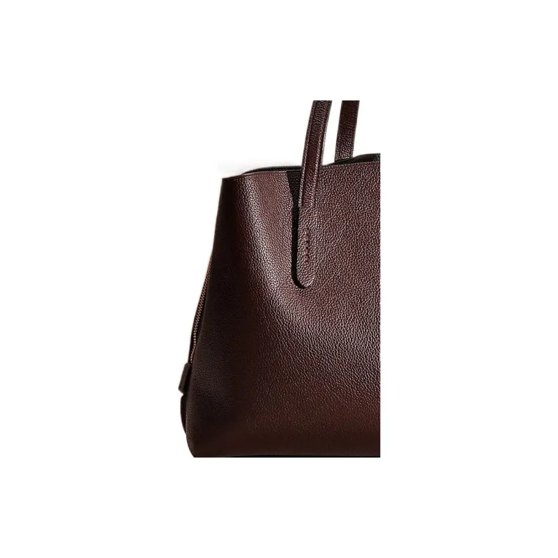 COACH Charlie Pebbled Leather Tote Bag Shopping Bag Shoulder Bag Handbag Large Size Women's Dark Brown-2