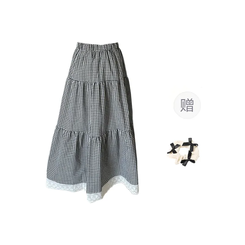 TORIGHT Casual Long Skirts Women's Gray Plaid-5