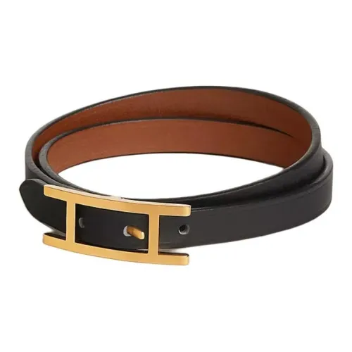 HERMES Calfskin, Metal, Gold Plated Wristbands Men's Black