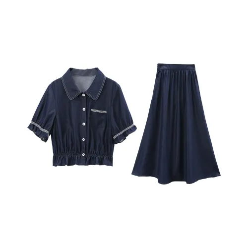 A Paradise For Awakening Skirt Set Women's Navy Blue