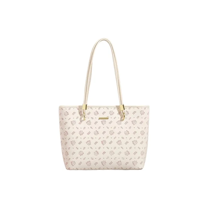 PESASRIE PU Tote Bag, Shopping Bag, Shoulder Bag Regular Women's Ecru/Light Pink-0