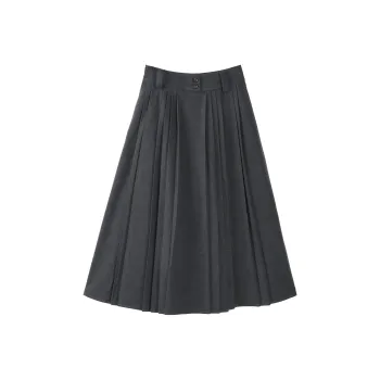 Fstudio Korean Style Fall And Winter Advanced Woolen Pleated Skirt Unisex Dark Gray