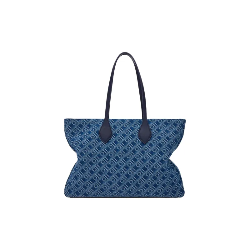 FERRAGAMO Fabric With Calfskin Tote Bag, Shopping Bag, Shoulder Bag Large Size Women's Denim Blue-2