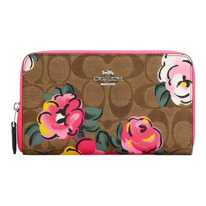 COACH Coated Canvas Handheld Long Wallet Medium Size Women's Khaki Monogram-0