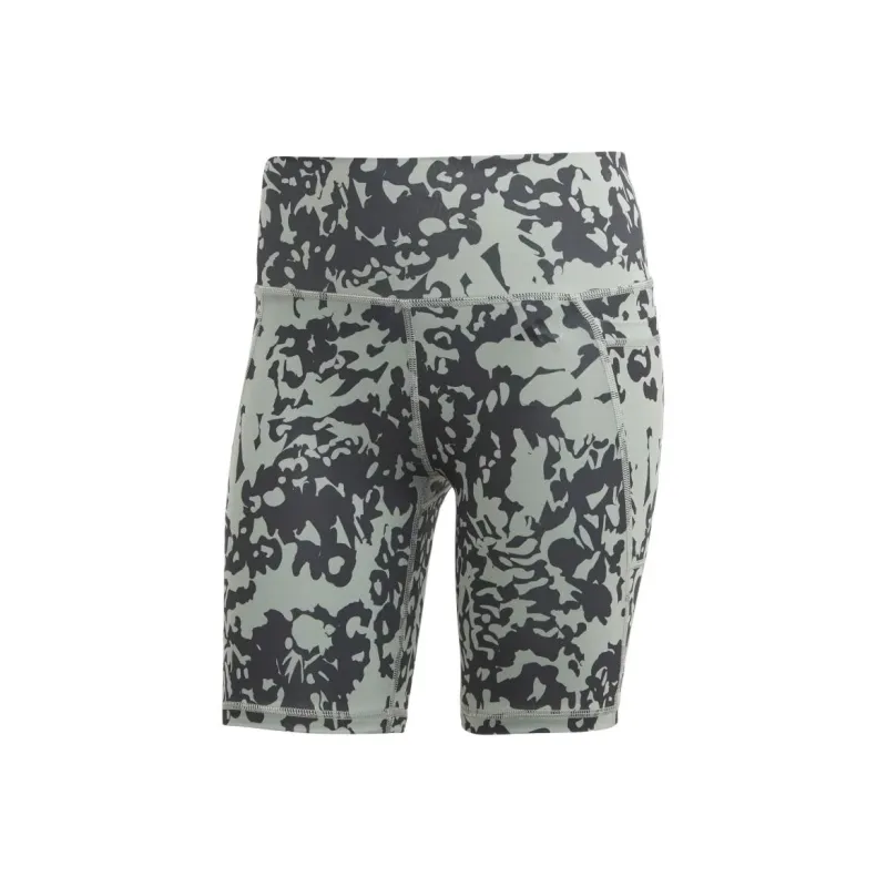 Adidas OPTIME STASH POCKET TRAINING FLORAL PRINT SHORT LEGGINGS Sports Shorts Women's Silver Green-0