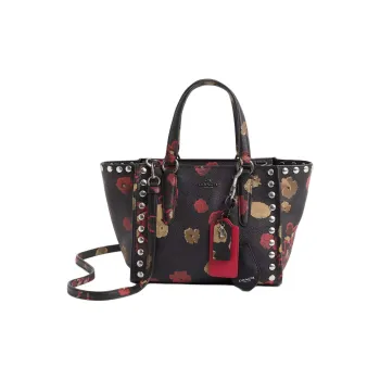 COACH Crosby Leather Tote Bag, Shopping Bag, Shoulder Bag, Handbag Mini Women's Brown & Black Multicolor