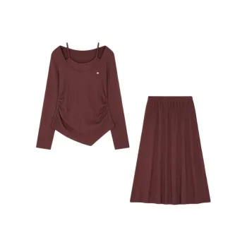 Mo Han Yi Mei Skirt Set Women's Dark Red