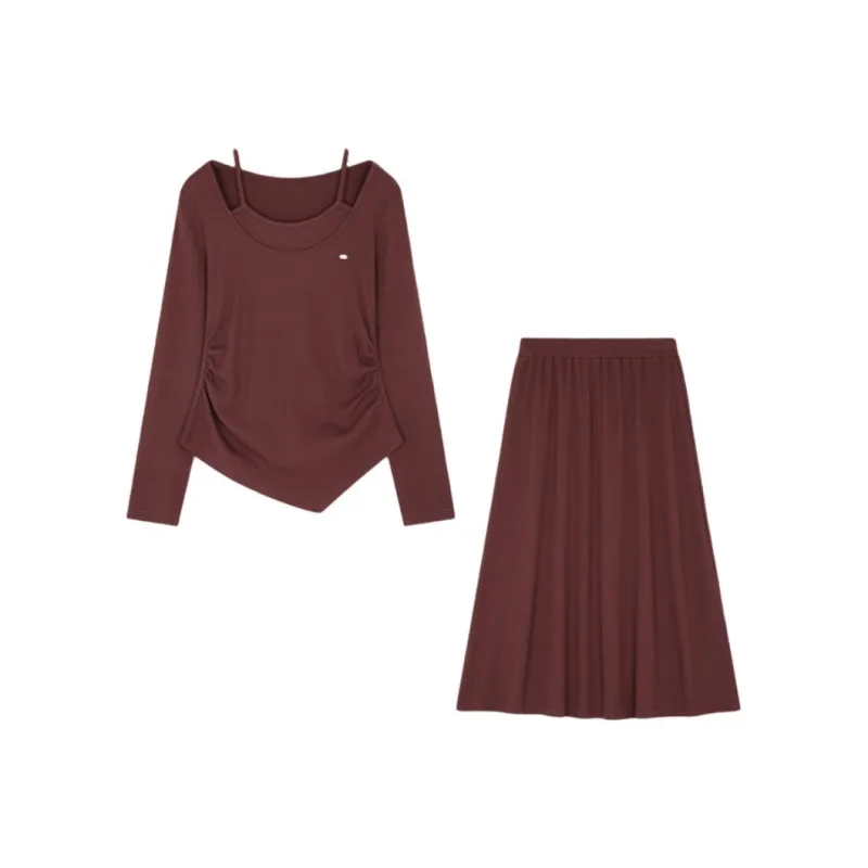 Mo Han Yi Mei Skirt Set Women's Dark Red-0