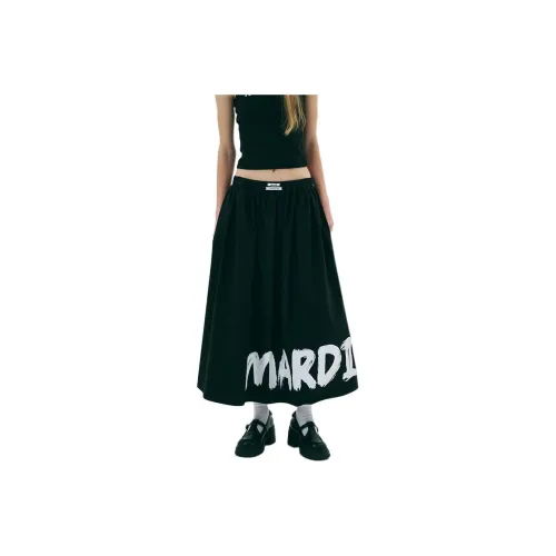 MARDI MERCREDI SS25 VOLUME MAXI SKIRT BRUSH LOGO BLACK Casual Long Skirt Korean Style Women's Black