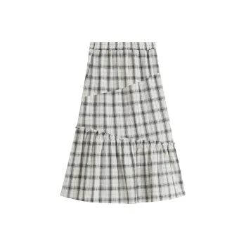 Inman Casual Long Skirt Women's Black White Plaid