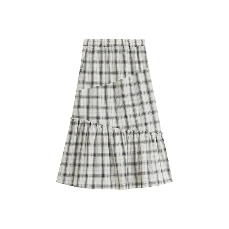 Inman Casual Long Skirt Women's Black White Plaid-0