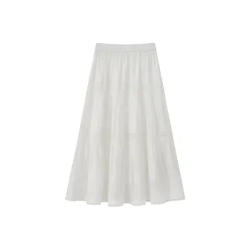 Homemade Willow Silk Casual Long Skirts Women's Fairy Cloud White