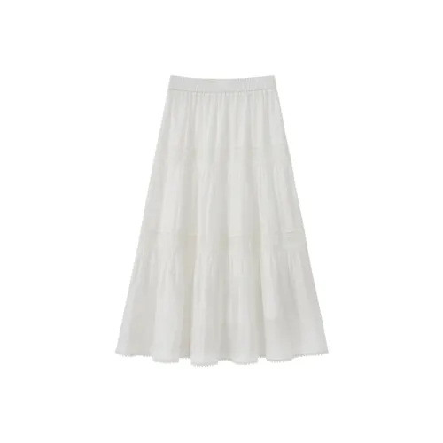 Homemade Willow Silk Casual Long Skirts Women's Fairy Cloud White