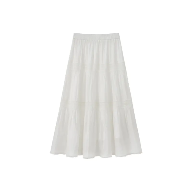 Homemade Willow Silk Casual Long Skirts Women's Fairy Cloud White-0