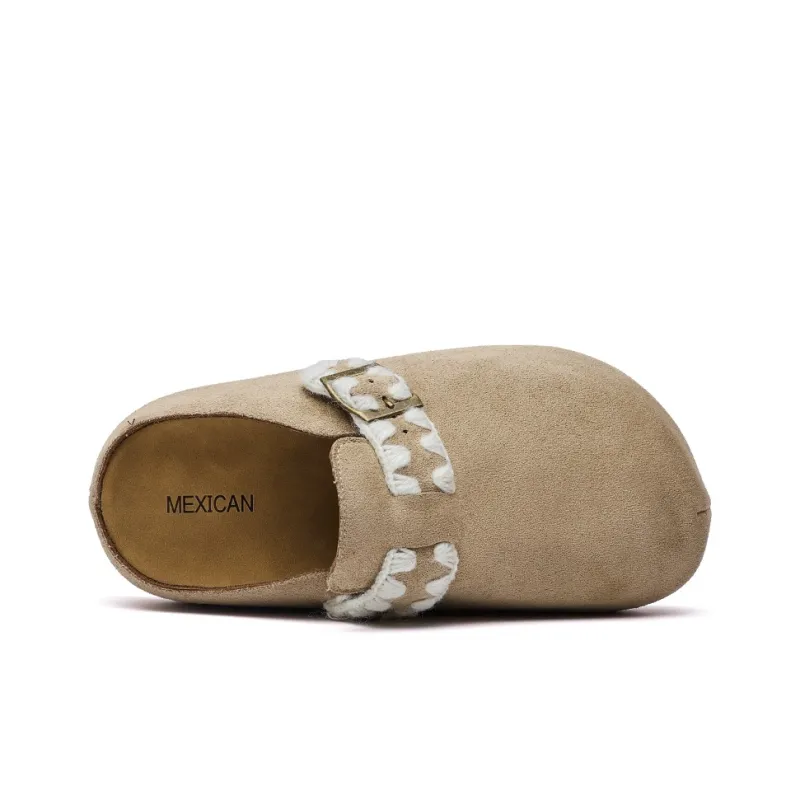 MEXICAN Rubber Sole Abrasion Resistant Slip Resistant Closed Toe Slippers Unisex Khaki-4