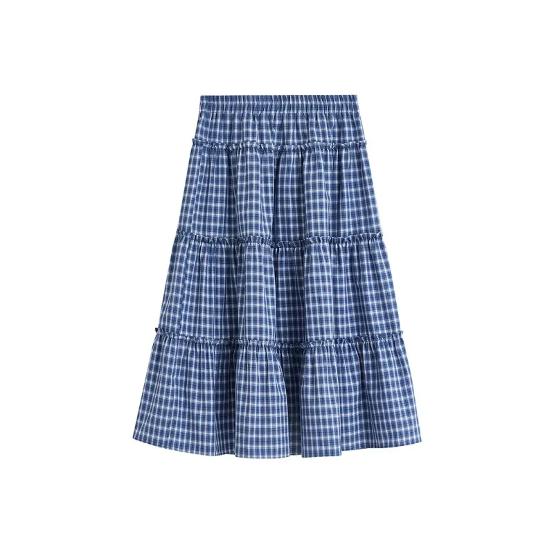 Inman Casual Short Skirts Women's Royal Blue Plaid-0