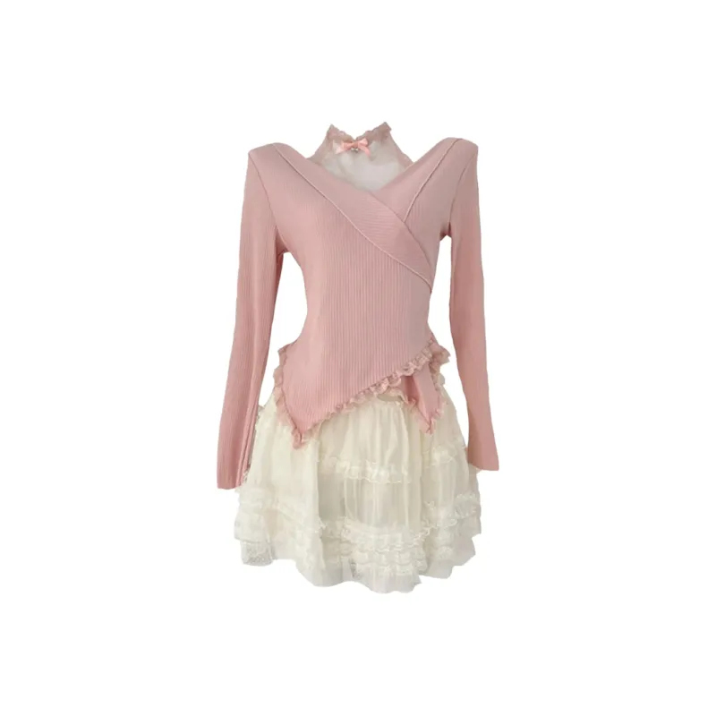 AFGGD Skirt Set Women's Pink+White-0