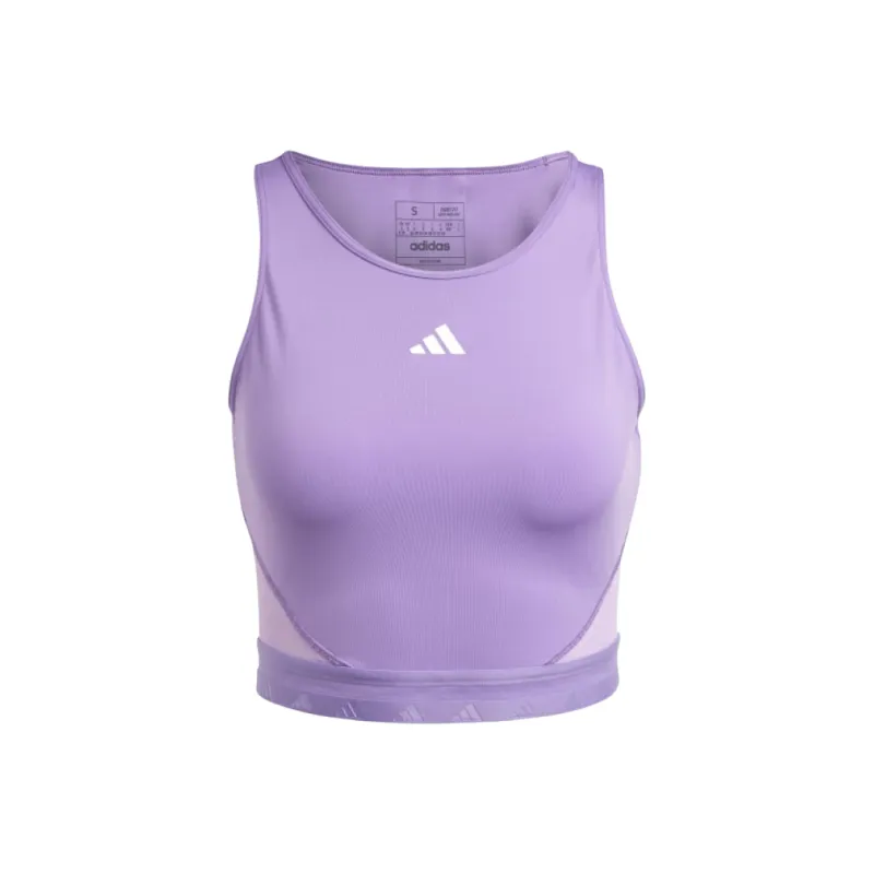 Adidas AEROREADY HYPERGLAM CROP TANK TOP Workout Clothing Women's Purple/White-0