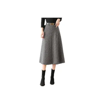 XWI Casual Long Skirts Women's Black Coffee Plaid