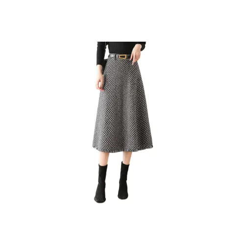 XWI Casual Long Skirts Women's Black Coffee Plaid