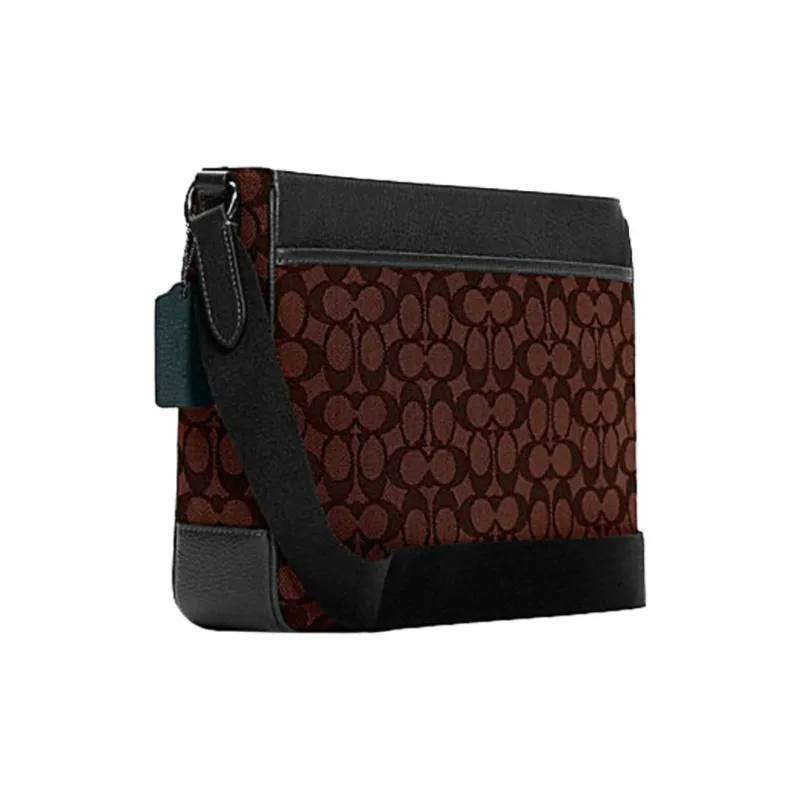 COACH Thompson Canvas Leather Laptop Bag Briefcase Crossbody Bag Large Size Men's Dark Brown Orange Multicolor-1