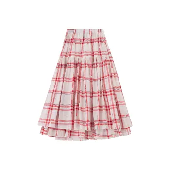 SOON FLOWER Casual Long Skirt Women's Red And White Plaid