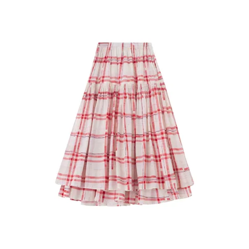 SOON FLOWER Casual Long Skirt Women's Red And White Plaid