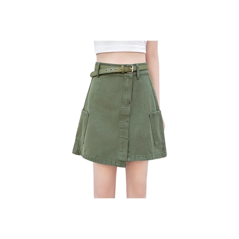 Mo Han Yi Mei Denim Short Skirts Women's Green-0