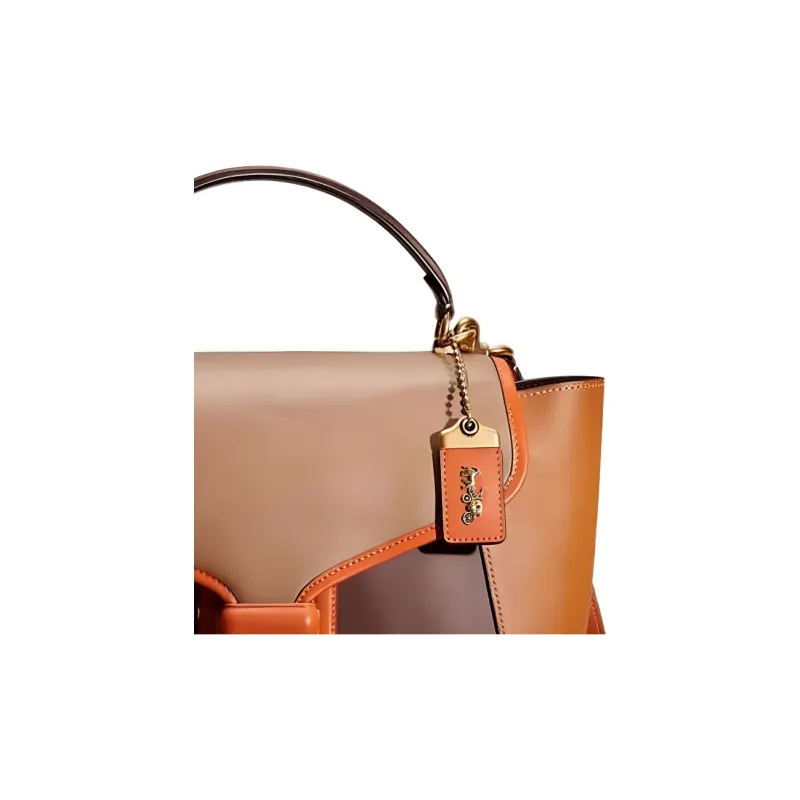 COACH Courier Glove Tanning One Shoulder Handbags Large Size Women's Saddle Color-2