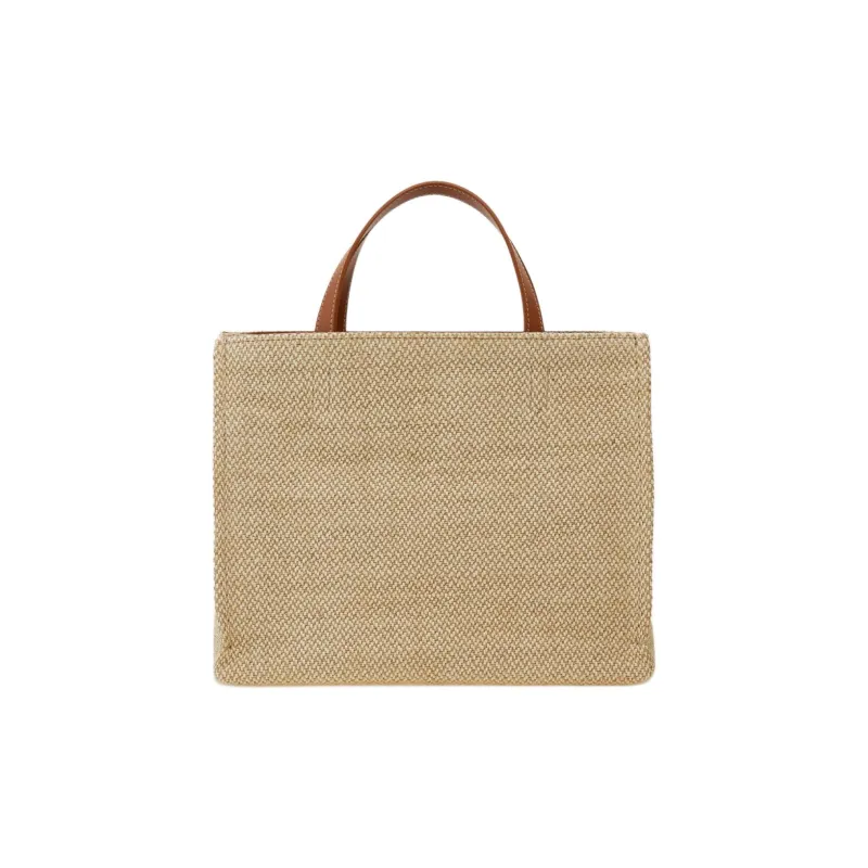 FERRAGAMO Fabric With Calfskin Tote Bag, Shopping Bag, Shoulder Bag, Handbag Medium Size Women's Camel & White-3