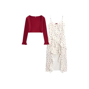Love To Serve Skirt Set Women's Red Apricot Blossom