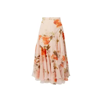 Erdem Floral print Asymmetric Silk Midi Skirt