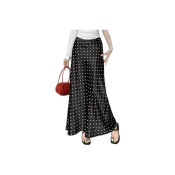 Wbwq Casual Long Skirt Women's Black With White Dot