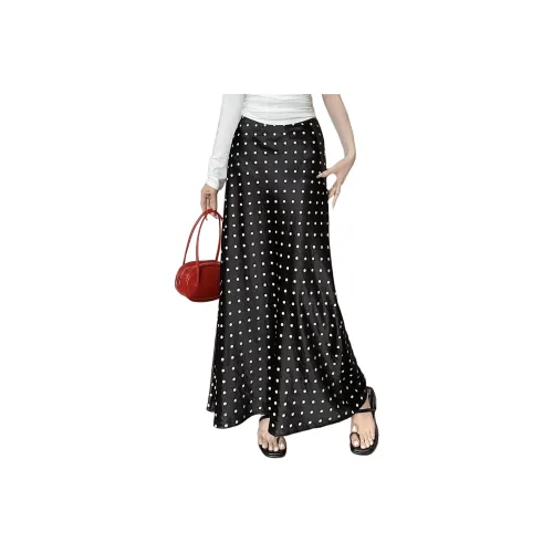Wbwq Casual Long Skirt Women's Black With nera Dot