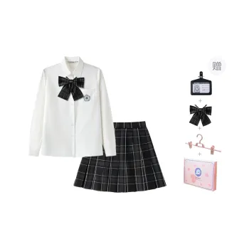 Tokyo Season Uniforms Women's White Shirt+Black Moon Kawasaki Island, Comes With A Free Bow Tie+Skirt Clip+Hanging Tag